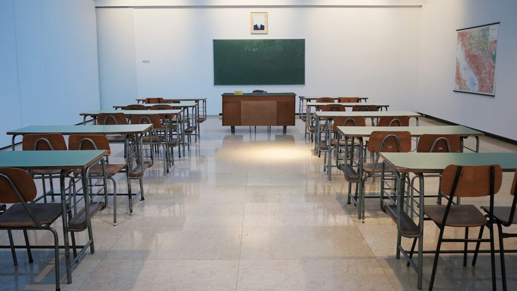 Empty classroom with chalkboard