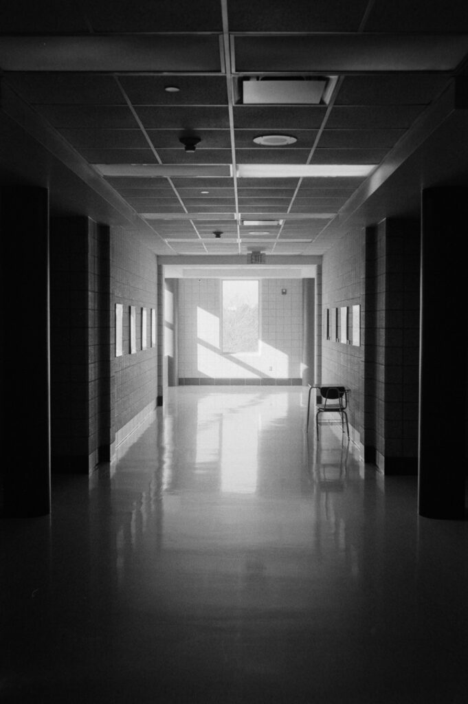 Empty school hallway with lockers