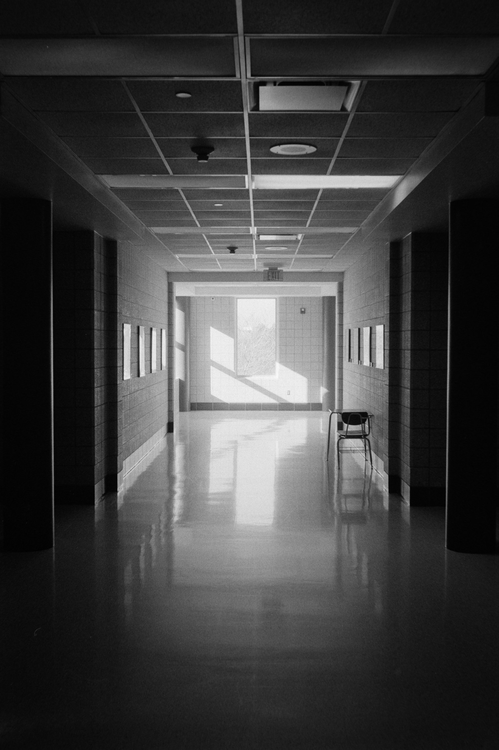 Empty school hallway with lockers
